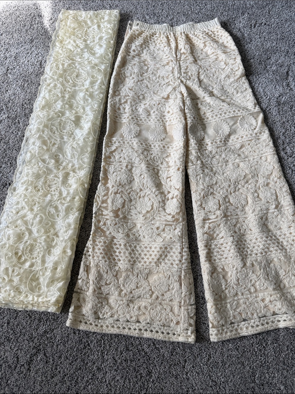 Embroidered CROCHET Lace pants/bottom and organza dupatta